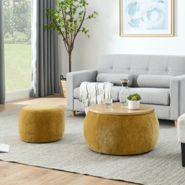 Living Room Furniture Round Pouf Modern Fabric Multifunctional Living Room Chair Storage Footstool Ottoman Fabric Stoolcolor: Green, size: 25"x25"x14.7"