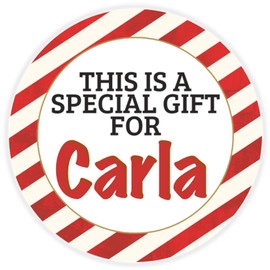 This is a Gift for Carla - Circle Sticker Decal 3 Inch - Candy Cane Merry Christmas Gift Tag Present Tree Holiday Custom Name Santa Claus