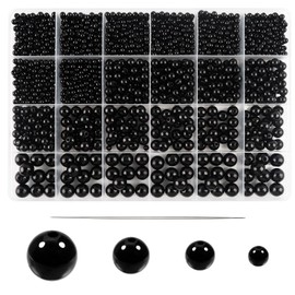 Toaob 1500 Pieces Faux Pearl with Hole Round Beads Set for Threading Jewellery Beads Black 4 mm 6 mm 8 mm 10 mm for Decorating Clothing Necklaces Bracelets