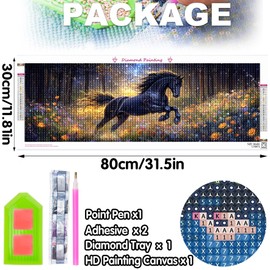 Bimkole Large 5D Diamond Painting Kits Accessories Horse, Grasses Diamond Painting Kit Full Round Drill Painting by Numbers Painting Embroidery Cross Stitch Diamond Decoration 30 x 80 cm