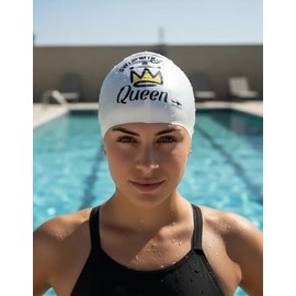 escualo Gorra para Natacion Mujer Adulto Modelo Queen (Silicon) Impermeable, Unitalla, Color Blanco