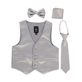 iGirlDress - Conjunto de chaleco de satén formal de 4 piezas para niños, plateado, 6-12 Meses