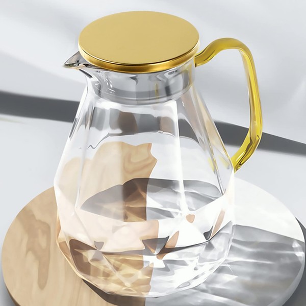 DUJUST Glass Pitcher with Stainless Steel Lid [68 oz], Elegant