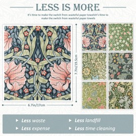 Quera William Morris Swedish Kitchen Dishcloth Vintage Floral Absorbent Cotton Kitchen Dish Towel for Party Home Housewarming Cleaning Counter Wipes 6.7 x 7.7 Inch, 6Pcs​