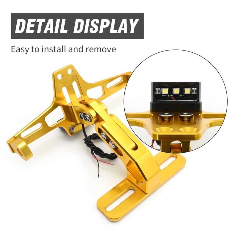 EATAKWARD Universal Motorcycle License Plate Bracket Holder, Gold License Plate