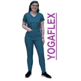 ANGIE UNIFORMS YOGAFLEX Jogger Scrubs for Women Set. Regular and PETITE. Side Spandex 2 Pockets Top with Yoga Waist Joggers. PETA410 (CARIBBEAN, XL PET)