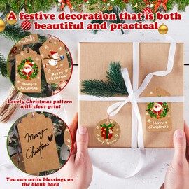 Christmas Tags, 100 Pcs Gift Tags Christmas Labels Kraft for Presents, Xmas Gift Tags with 100 Pcs Strings for Gift Packaging, Arts Craft, Christmas Tree Decoration