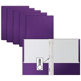 Purple Paper 2 Pocket Folders with Prongs, 50 Pack, by Better Office Products, Matte Texture, Letter Size Paper Folders, 50 Pack, with 3 Metal Prong Fastener Clips, Purple