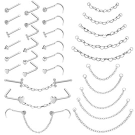 Nose Piercing Chain Across Nose Nostril Jewelry with Cubic Zirconia Nose Ring for Women Men Stainless Steel High Nostril Bridge Nose Cartilage Chain, Stainless Steel, cubic zirconia