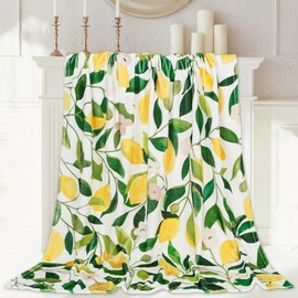 JarThenaAMCS Lemon Fuzzy Blanket 60 x 50 Inch Yellow Lemon with Green Leaves Throw Blanket Bed Blanket Soft Warm Spring Summer Blanket for Adults Kids Gift Home Chair Sofa Couch