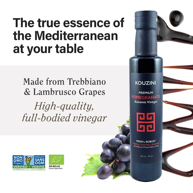 Kouzini Ultra Premium Pomegranate Balsamic Vinegar, Aged Balsamic Vinegars from