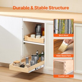 Happybuy Pull Out Cabinet Organizer, sized 14"W x 21"D. This isn't just a simple drawer but a heavy - duty sliding wood storage solution.