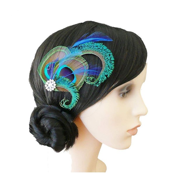 Handmade Bohemian Peacock Feather Hair Clip Hair Accessory Elegant Showgirl Headpiece Hair Pin Wedding Dance Party Headwear Headdress (E#)