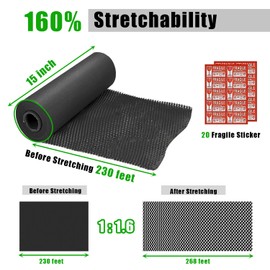 Honeycomb Packing Paper Black, 15"x230' Eco Friendly Packing Paper for Moving Recyclable Shipping Supplies Bubble Paper Wrapping Protective Roll, With 24 Fragile Sticker Labels