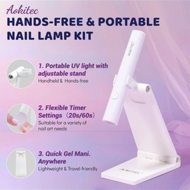 Aokitec UV Lamps for Gel Nails - LED Nail Lamp with Stand for Gel Nail Strips Portable UV Nail Lamp for Curing Nail Charms 3D Nail Art Quick Dry Nail Light for False Toenails DIY Travel Mani Use