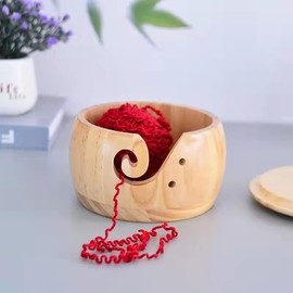 TEMU-SC Wooden Yarn Bowl for Crochet, Knitting Bowl Wool for DIY Knitting Crocheting Accessories(Without Cover)(Pine Wood)(15 * 8cm)