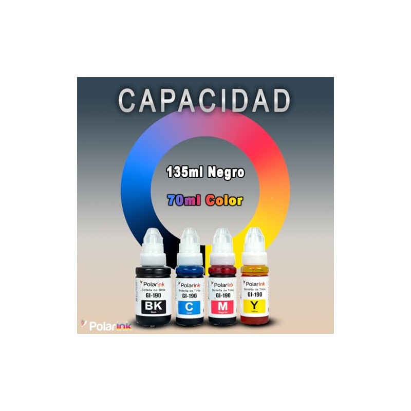 Kit 4 Tintas Compatibles con Canon Gi-190 G1100 G1110 G2100