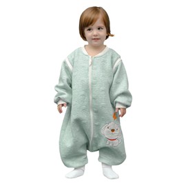 MIKAFEN Sleeping Bag Baby Long Sleeve Winter Children's Sleeping Bag 2.0 Tog, Dog Pattern Baby Sleeping Bag with Feet, Cotton, Boys and Girls, Unisex, All-Year Pyjamas, Green