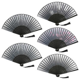 5 Pack Hand Fan Folding, Chinese Fan, Bamboo Handheld Fans with a Tassel for Women Girls Wedding, Gifts, Dancing Performance, Home Decoration