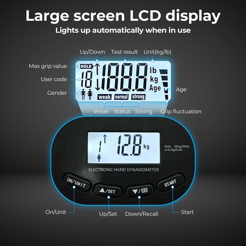 Centra Hand Dynamometer Grip Strength Trainer, Digital Hand Grip Strength