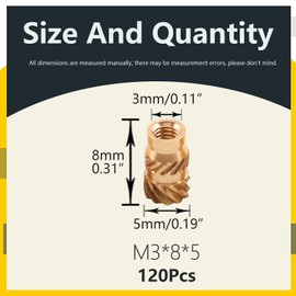 Mardatt 120Pcs M3x8x5 Brass Threaded Inserts for Plastic Brass Inserts 3D Printing Knurled Nut Embedment Nut Heat Set Insert for 3D Printing Plastic