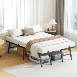 VIPSHOW 14 Inch Full Metal Bed Frame Folding Bed Frame Tool-Free Assembly Mattress Foundation No Box Spring Needed Platform 2500lbs Heavy Duty Steel Slats, Noise-Free, Easy Assembly, Black
