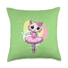Ballerina-Ballet accessories gifts Shirts Kitten-Girl cat Dancer Ballerina-Ballet Throw Pillow, 18x18, Multicolor
