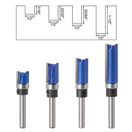 WSOOX Pack of 4 Flush Cutters 6 mm Shank Flush Cutter with Starting Ring Top Router Cutter Groove Cutter Cutting Tool for Wood Flush Cutter Set (4 Pieces Flush Cutter)