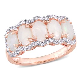 Abbie+Cleo Women's 5 Gemstone Ring - Sterling Silver - Opal, Citrine, Quartz, Amethyst, Topaz - Rose Gold, Yellow Gold Plated - Unique Gemstone Ring (5 stone oval - Opal - size 7)