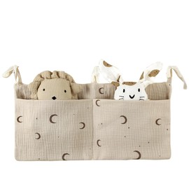 Baby Bed Organiser, Hanging Baby Bed Organiser with 2 Pockets, Baby Cot Storage Bag, Adjustable Bed Bag, Toy Bag, Storage Bags for Beds, for Nappies, Clothes, Toys