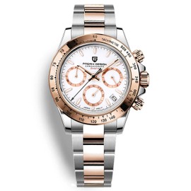 Pagani Design Men's Quartz Watches Multifunction Chronograph Watches Japan VK63 Quartz Movement Stainless Steel Case Ceramic Bezel 100 Meters Waterproof Business Sports Watches, Pd-1644-rose gold,
