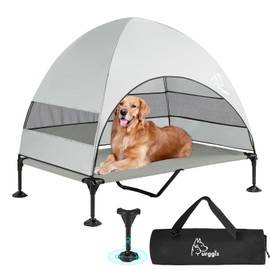 Upgraded Elevated Dog Bed with Canopy, Portable Raised Outdoor Dog Bed with Stable Anti-Slip Feet, Removable Wider Shade, Raised Dogs Cot for Large Pets Camping, Indoor & Outdoor Use