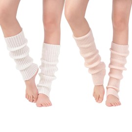 YUANQIAN Women Winter Extra Soft Long Legwarmer Warmer Knitted Stirrup Leg Warmers for Yoga Ballet Dance (Pink + White no hole)