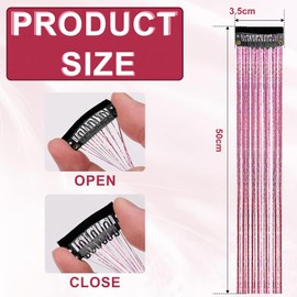 RTRTGS 6 Stück Tinsel Hair Extensions Glitter Girls Zubehör, haarsträhnen zum einklipsen,Haarsträhnen Lametta, Haarschnüre, Party Highlights, Haarsträhnen Zum Einflechten, Haarteil mit Klammer