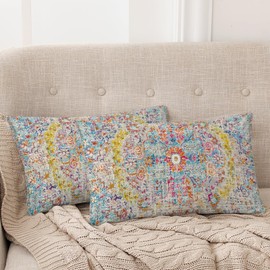 Ethnic Bohemian Pillow Covers 12X20 Inch Turkish Carpet Tribal Pattern Pillowcase Super Soft Oriental Decorative Cushion Covers for Living Room Bedroom Bed Cushion Outdoor (Multicolor)