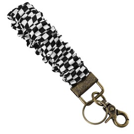 Gosknor Schlüsselanhänger-Armband Damen, Stilvolles Scrunchie-Schlüsselanhänger-Armband mit Kariertem Design und Clip-Verschluss Hochdehnbares Handgelenkband für Arbeit Einkaufen Alltag