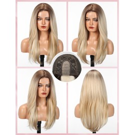 WOKESTAR Long Wigs for Women Middle Part Bob Style Heat Resistant Fibre Synthetic Heat Resistant Wigs White Blonde Color