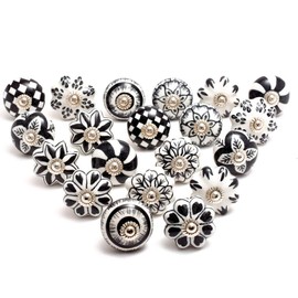 Eleet Assorted Ceramic Cabinet Knobs - Vintage Cabinet Cupboard Door & Drawer Pulls Chrome Hardware (Ceramic Knobs Set of 20, Black & White)