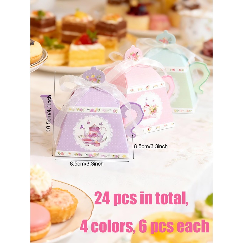 24 Piece Tea Party Favor Boxes, Teapot Shaped Treat Box,
