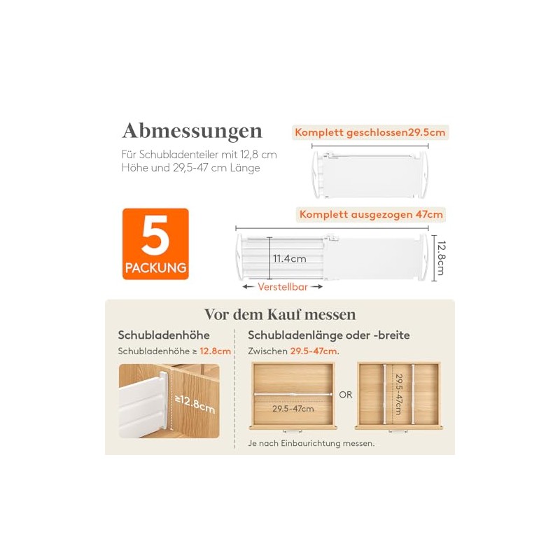 Lifewit Pack of 5 Drawer Dividers, Adjustable Drawer Dividers for
