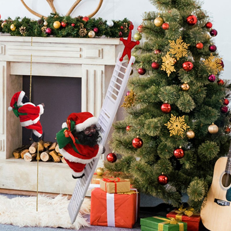 Climbing Ladder Sant Red White Golden Electric Santa Climbing Ladder