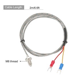 MECCANIXITY Temperature Sensor M8 Screw Temperature Probes Thermocouple J Type 6.6ft 0 to 750°C(32 to 1382°F)