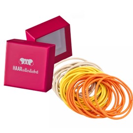 HAARallerliebst Hair Bobbles Extra Thin (Pack of 30, Beige, Yellow, Orange, 4.5 cm) with Storage Box (Box Colour: Pink)