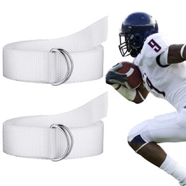 Seematn Web Football Belt 52 Inches Football Pants Belt D Ring Belts for Men Women Youth Boys Kids Girls(White,2 Pcs)