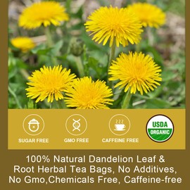 Dried Dandelion Leaf & Root Tea - Natural Dandelion Herbal Tea for Liver Support, Antioxidant, Digestion and Immune Support, Caffeine Free - 40 Tea Bags