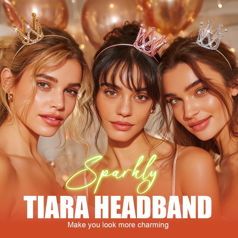 Zoestar Mini Crown Headbands Princess Small Tiara Headband for Women(3pcs)