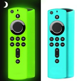 Wevove [2 Pack ] Firestick Remote Cover Case, Silicone Remote Cover Case Compatible with 4K Firetv Stick, Firetv Remote Cover Case, Shockproof Firetv Remote Cover (Green Glow& Sky Blue Not Glow)