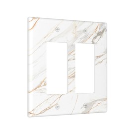Lhdlnn White Gold Marble Light Switch Cover Decorative Double Rocker Wall Plate 2 Gang Electrical Switchcover Faceplate for Kitchen Bathroom Bedroom 4.6" x 4.5"