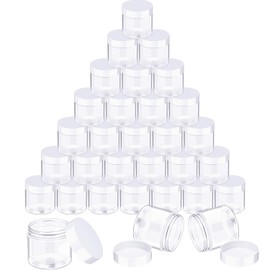 12 Pack 5 oz Plastic Container Jars with Lids Round Clear Travel Cosmetic Container Jars for Toiletries, Lotion, Cream, Ointments, Makeup, Rhinestone, Samples, Kitchen Storage (White)