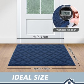BEQHAUSE Dirt Trapper Door Mat 24" x 36", Non-Slip Washable Doormats Welcome Mat, Dirt Resistant and Absorbent Entrance Mat, Low Profile Floor Mats for Front Back Door, Entryway, Blue